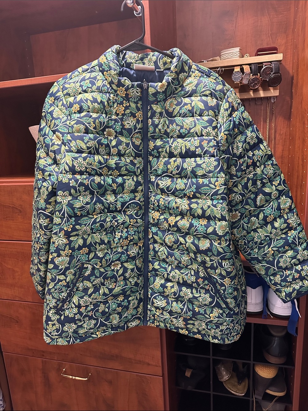 Belle by Kim Gravel Navy Floral Quilted Puffer Jacket